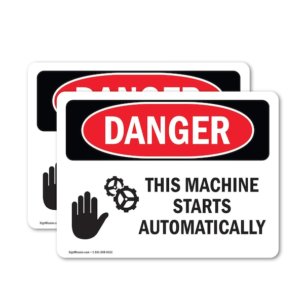 Signmission This Machine Starts Automatically Danger Sign, Vinyl Decal, 10in W x 7in L, 2PK OS-2PACK-DS-D-710-L-1590 - main